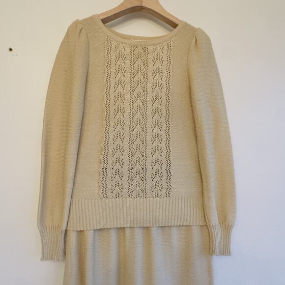 Vintage Vivanti Metallic Gold Knit Sweater Skirt Set Size 6 Festive Made in USA - Picture 4 of 12